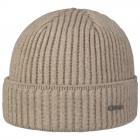 STETSON | Bonnet tricot� en laine m�rinos avec revers beige