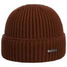 STETSON | Bonnet tricot� en laine m�rinos avec revers rouge-brun