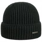 STETSON | Bonnet tricot� en laine m�rinos avec revers vert fonc�