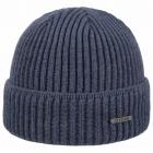 STETSON | Bonnet tricot� en laine m�rinos avec revers bleu moyen