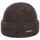 STETSON | Bonnet tricot� en laine m�rinos avec revers marron