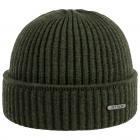 STETSON | Bonnet tricot� en laine m�rinos avec revers olive